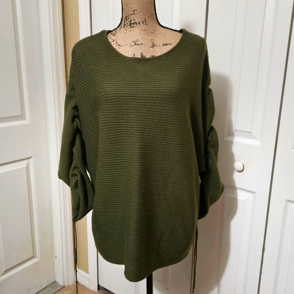 a.n.a. Olive Green Dolman Sleeve Sweater with Drawstring Sleeves Size XXL